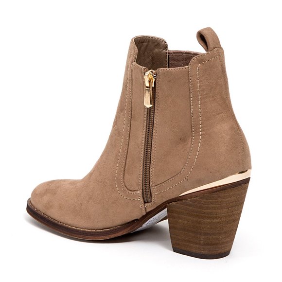 Womens Warm Brown Ankle Fashion Suede Heel Boots - Picture 2 of 2